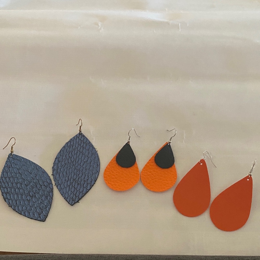 3 $12 Set of Three Leather Teardrop Earrings